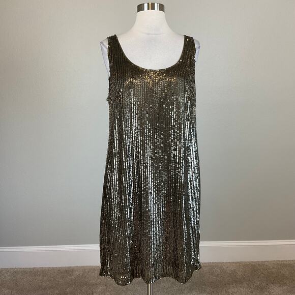 Ralph Lauren Sequined Sleeveless Mini Shift Cocktail Dress Bronzed Green Size 12 - Picture 2 of 13